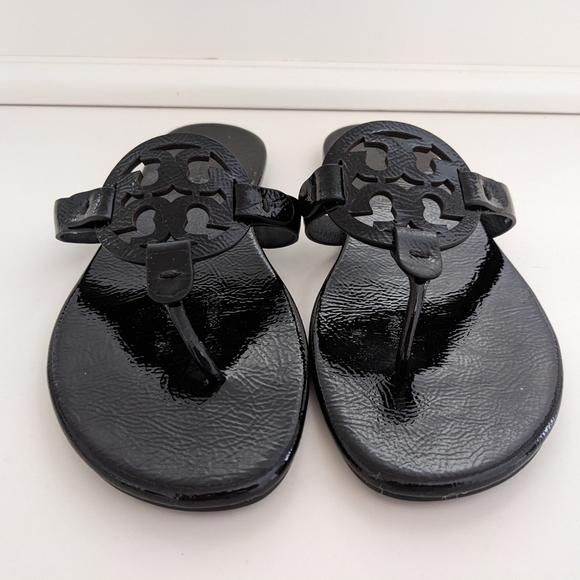 EUC! Tory Burch Miller Sandal In Black Patent Leather Size 7.5 - Picture 2 of 16
